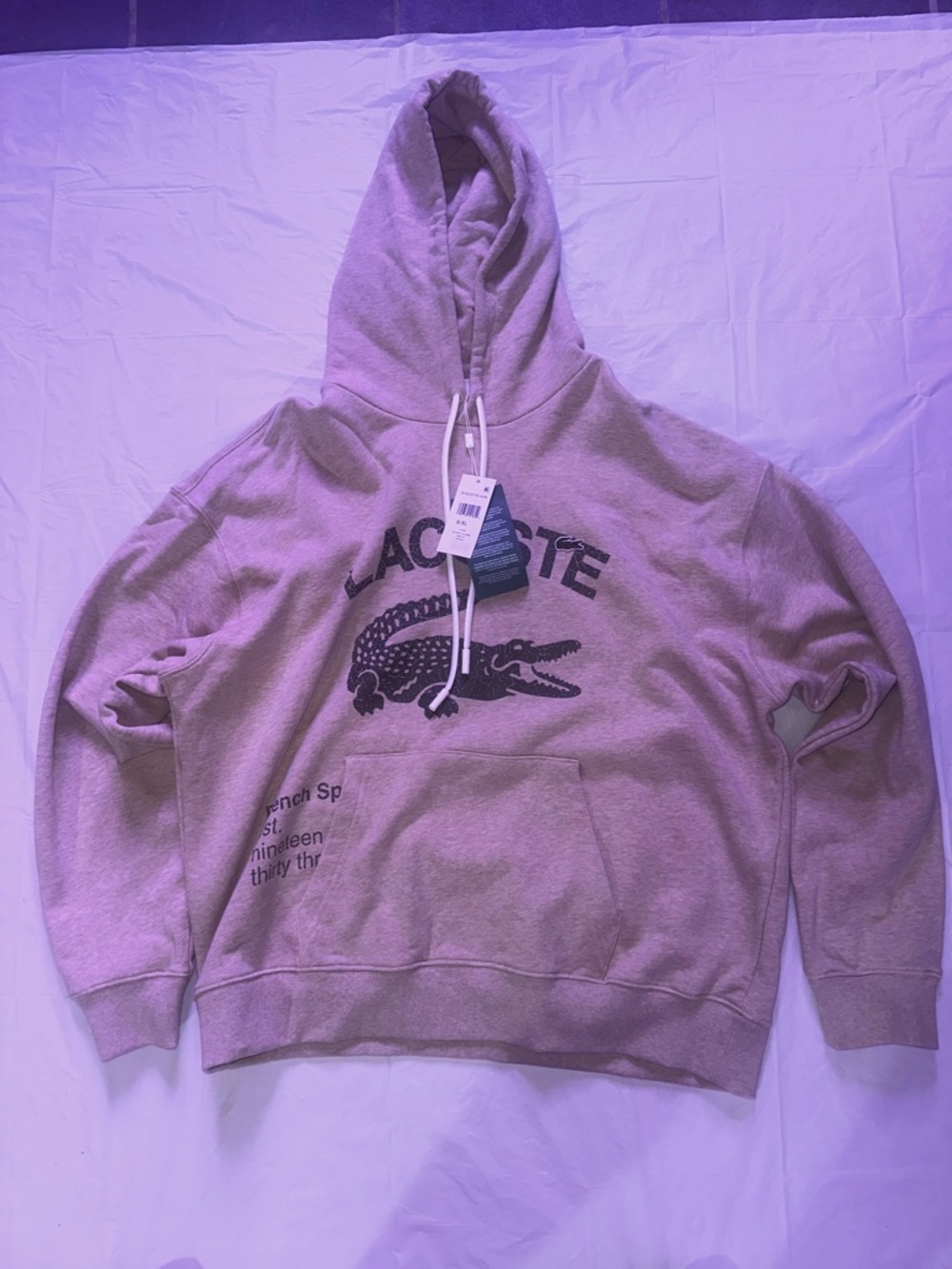 Lacoste Heather Beige Logo Hoodie with Embroidered Croc